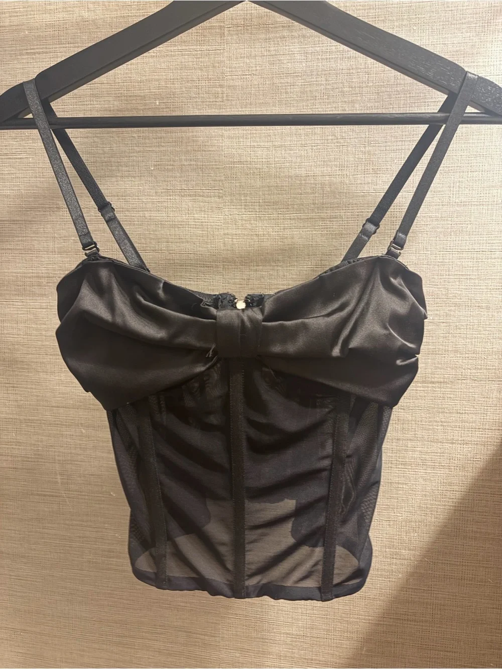 I.AM.GIA Black Satin Bow Corset Cami
